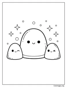 Kawaii Gumdrops With Happy Faces And Sparkles Coloring Sheet
