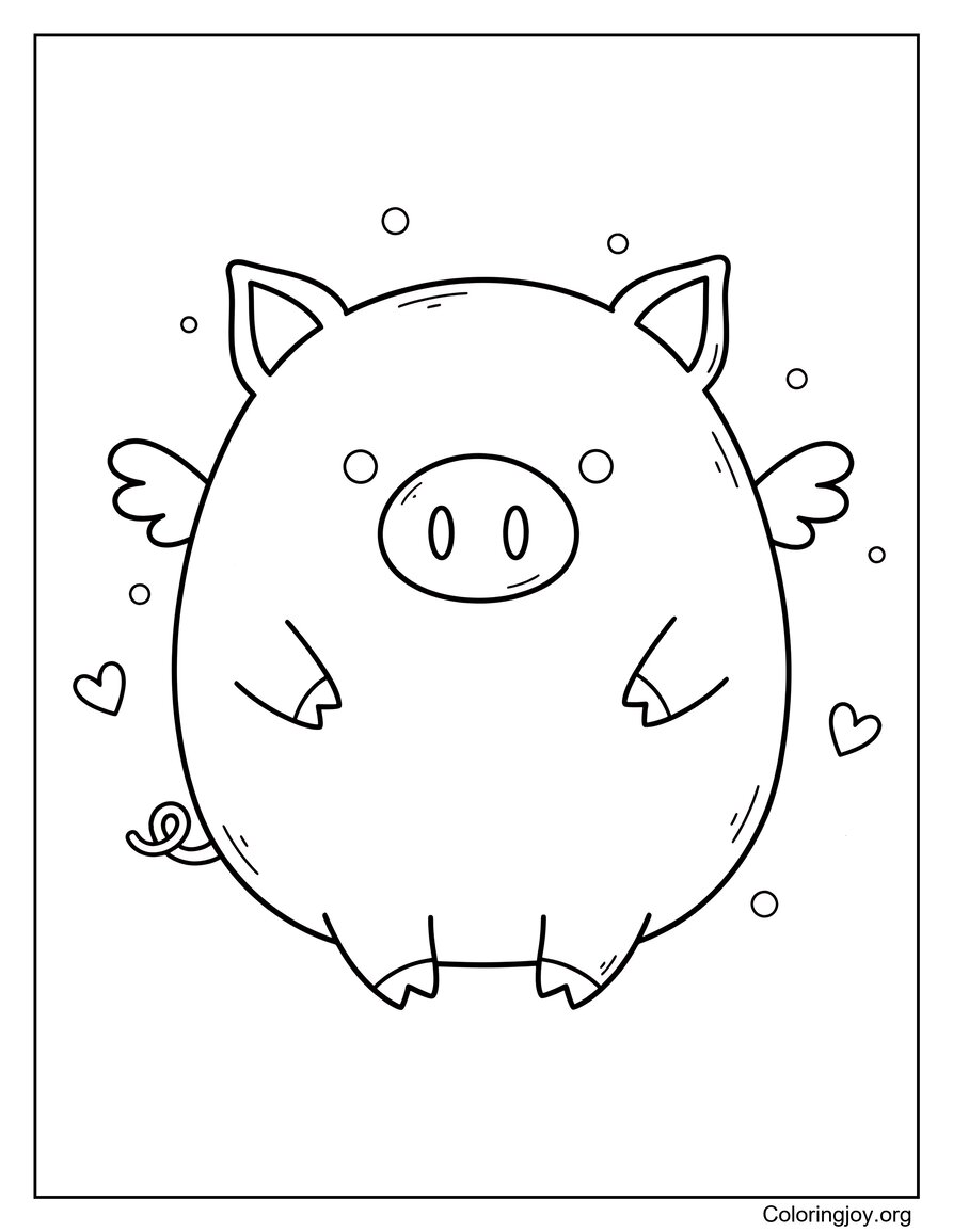 Kawaii varken met kleine vleugels afdrukbaar