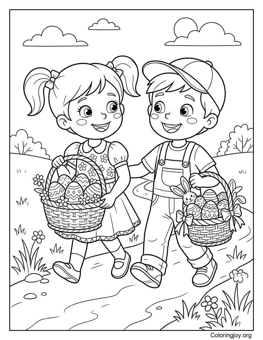 Bambini che trasportano cestini pasquali