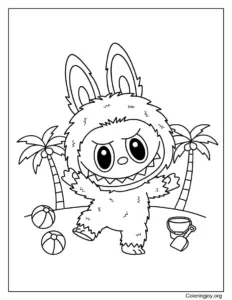 Summer Beach Party Dancing Labubu-Inspired Coloring Page