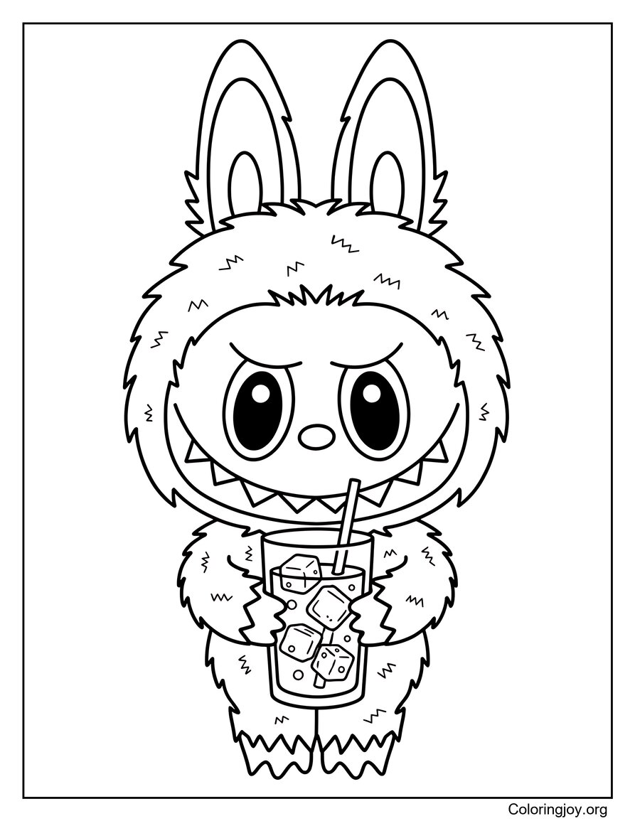 Boisson à la limonade rafraîchissante Feuille de coloriage inspirée de Labubu