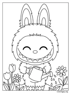 Labubu Watering Spring Flowers