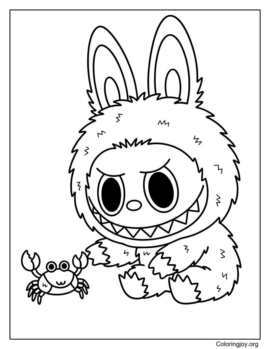 Jouer avec un crabe mignon Labubu-Inspired Coloring Sheet