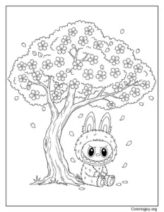 Labubu Under a Cherry Blossom Tree