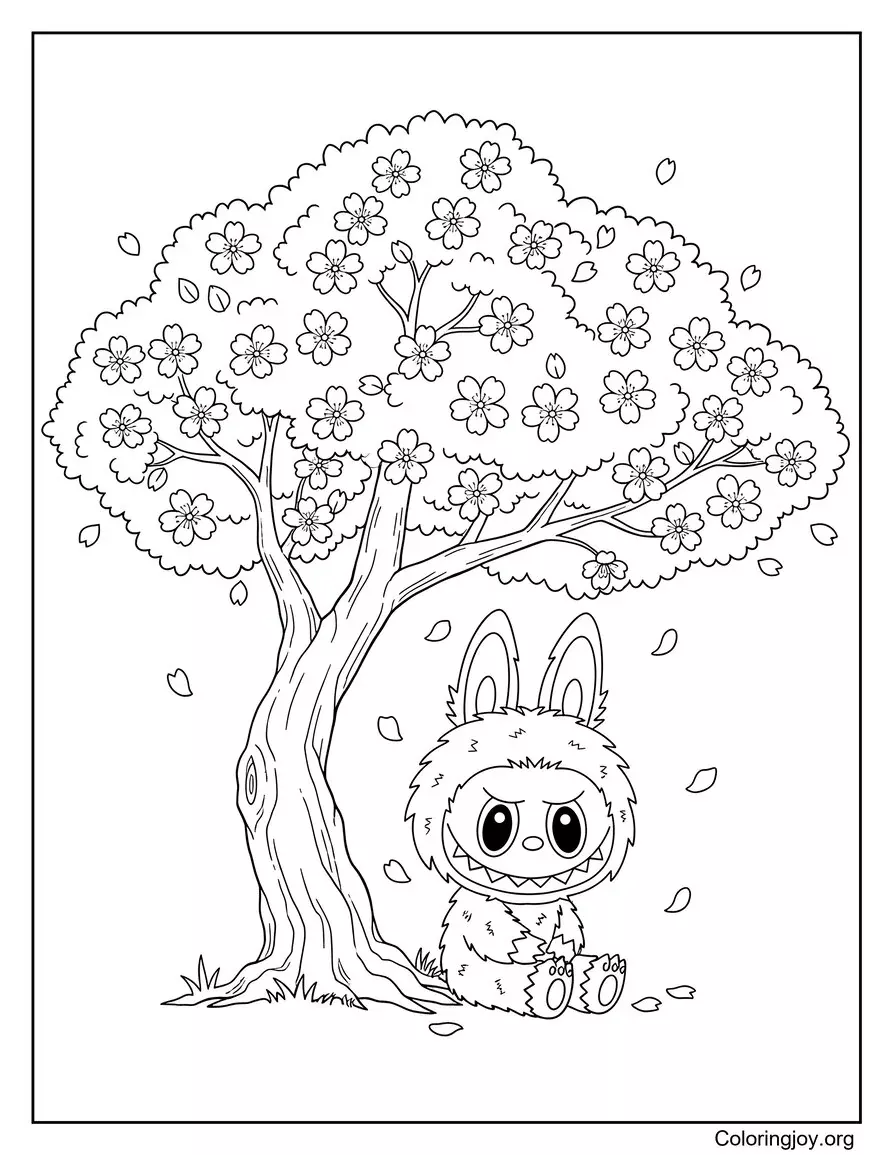 Labubu Under a Cherry Blossom Tree