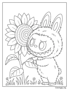 Labubu Smelling a Sunflower