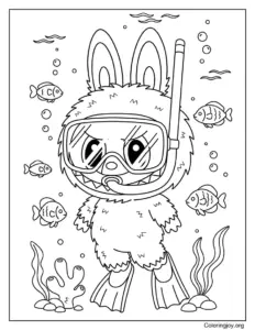 Snorkeling with Fish Underwater Labubu-Inspired Coloring Page
