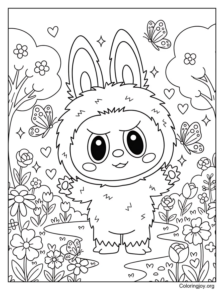 Labubu in a Butterfly Garden