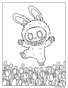 Labubu Jumping in a Tulip Field
