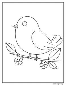 Spring Flower Branch With Bird Coloring Page