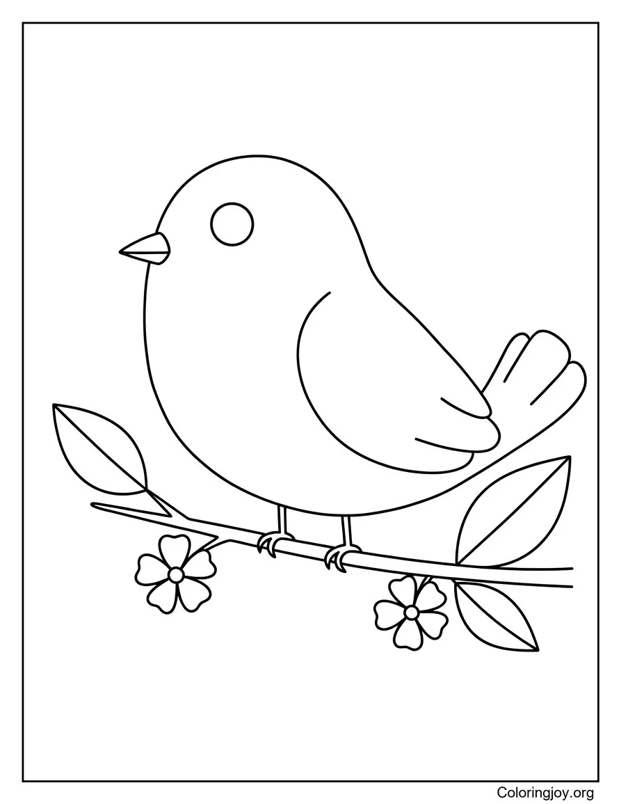 Spring Flower Branch With Bird Coloring Page