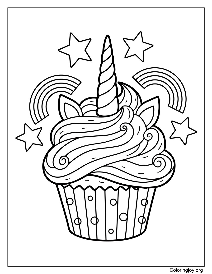 Magical Unicorn Cupcakes Coloring Page