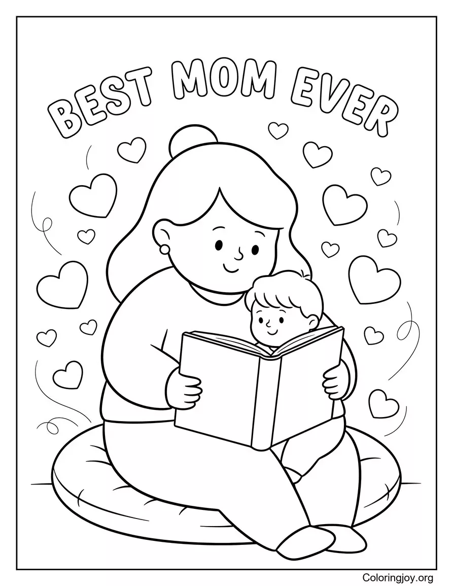 Mom And Child Reading Best Mom Ever Coloring Page