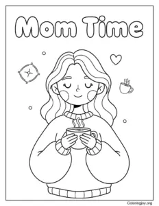Mom With Coffee Mom Time Coloring Page Relaxing Cozy Scene