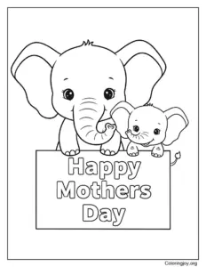 Mother And Baby Elephant Love Sign Coloring Page