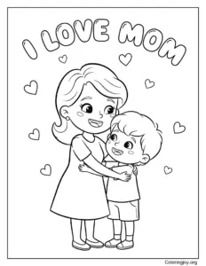 Mother And Son Playing I Love Mom Coloring Page Cute Scene