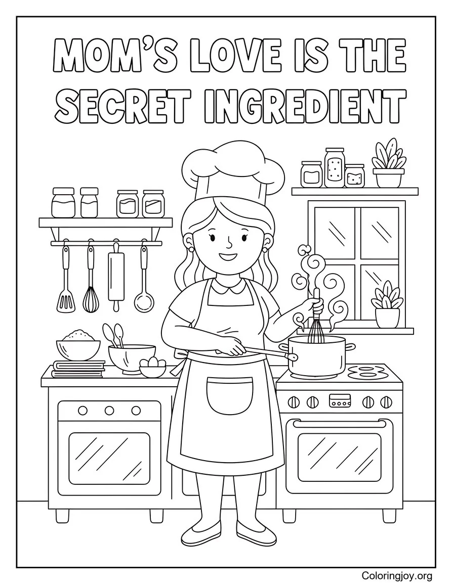 Mother Cooking Mom Love Is The Secret Ingredient Coloring Page