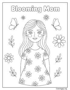 Mother With Garden Flowers Blooming Mom Coloring Page
