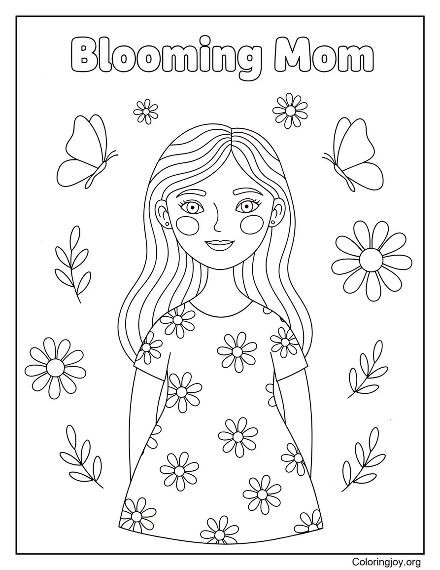 Mother With Garden Flowers Blooming Mom Coloring Page