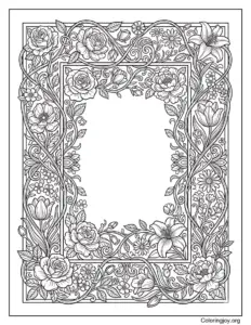 Ornate Spring Flower Vine Frame Coloring Page