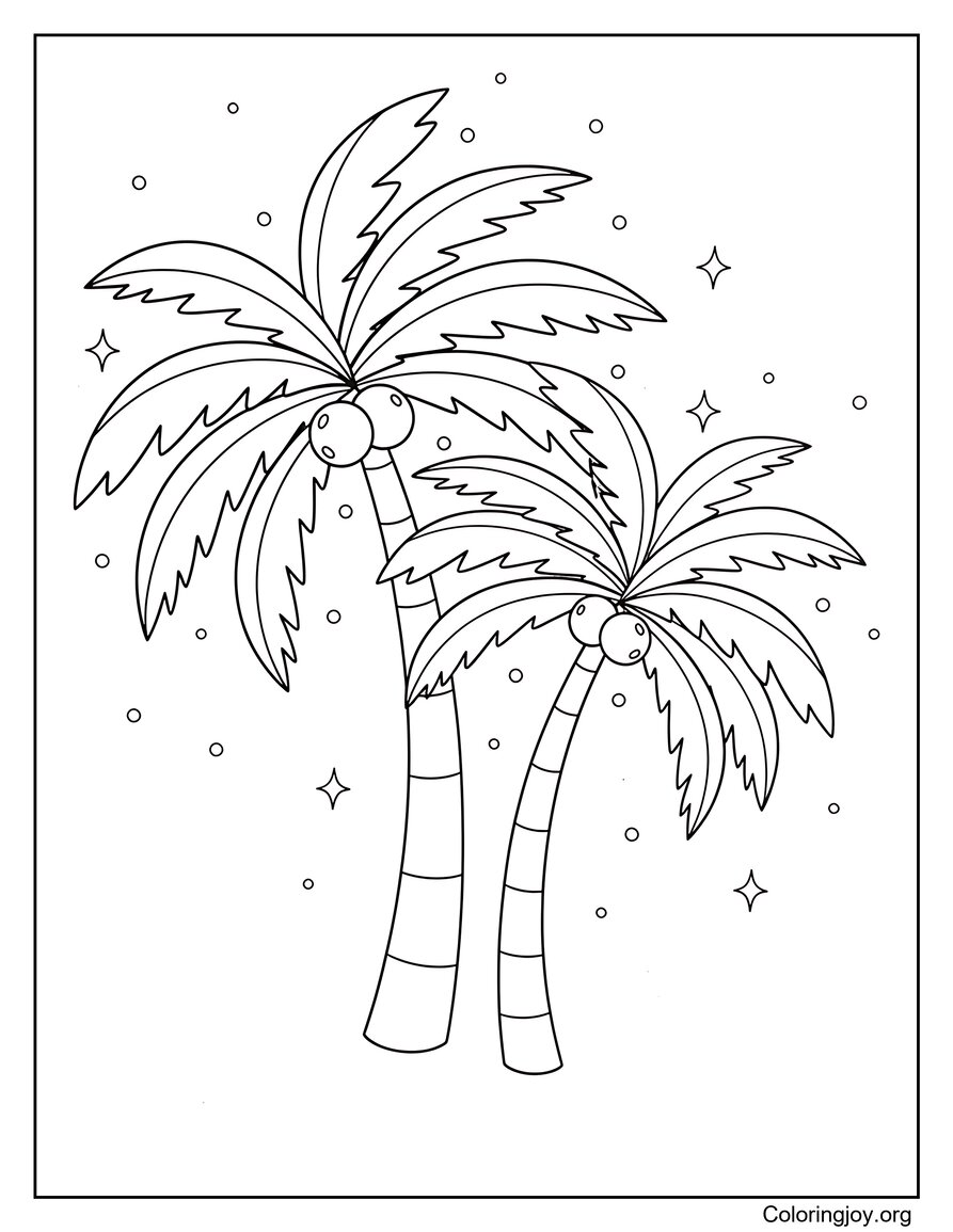 Palm Trees Beach Summer-Inspired Coloring Page for Kids