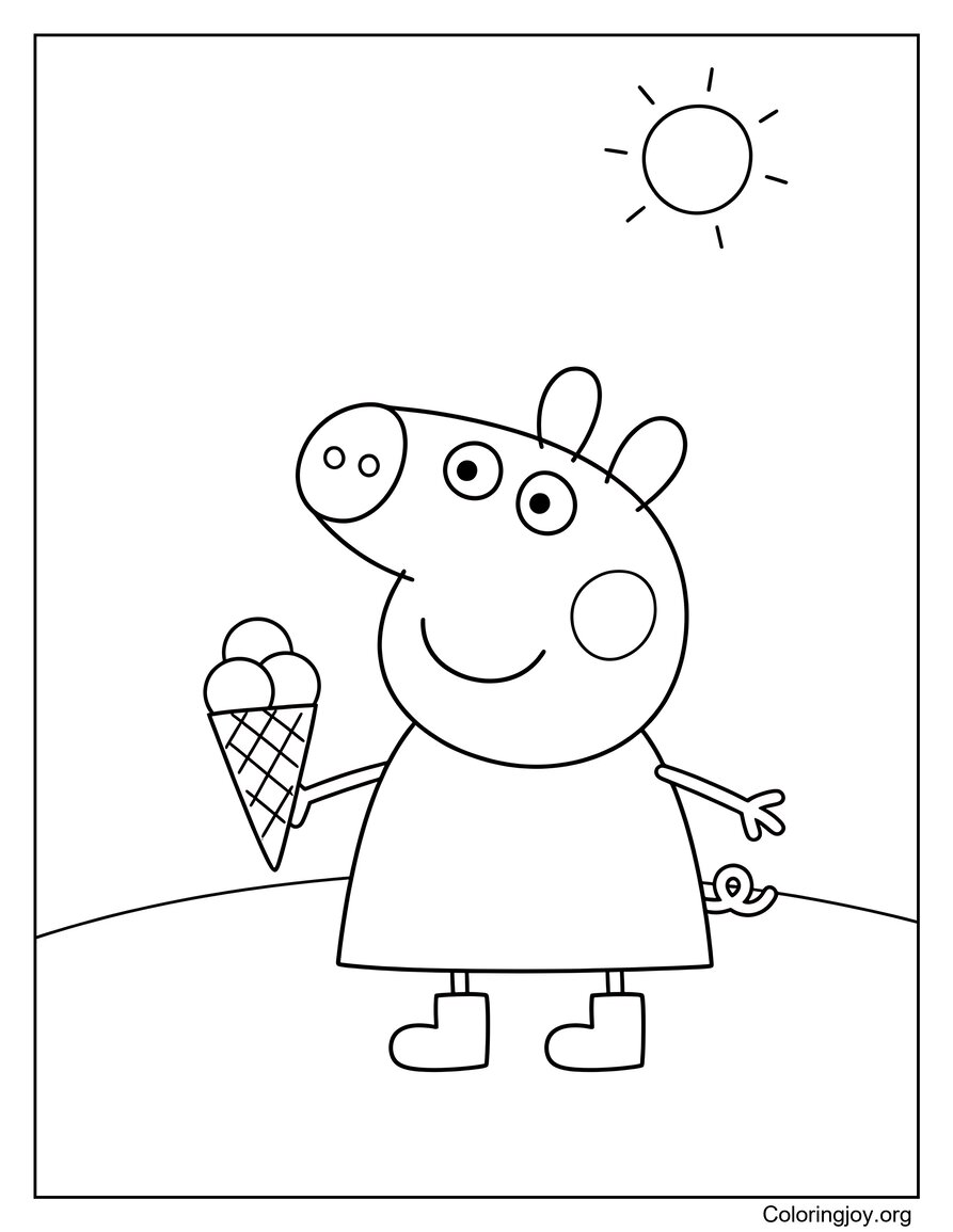 Manger de la crème glacée mignon Peppa Pig Coloriage