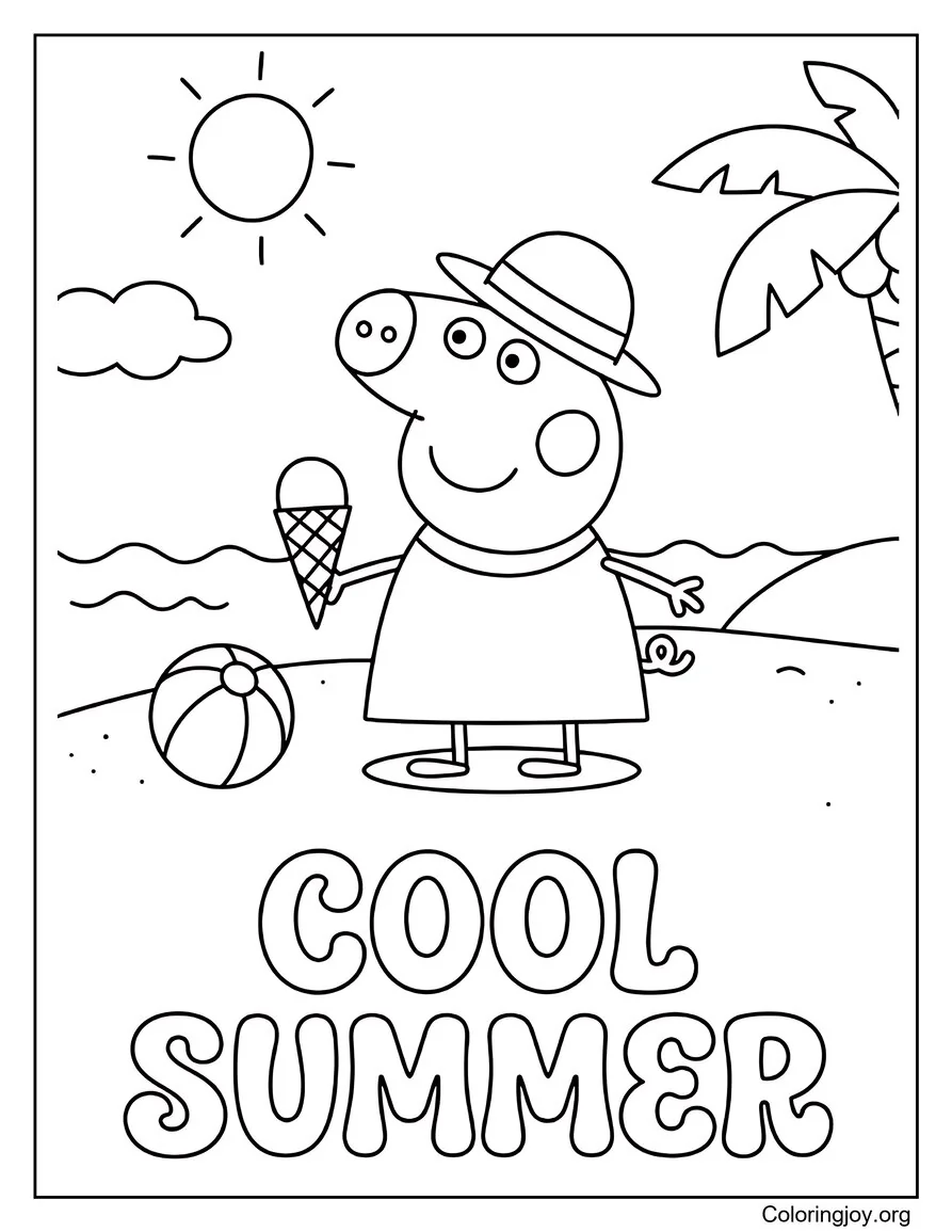 Cool Summer Day Peppa Pig Coloring Page
