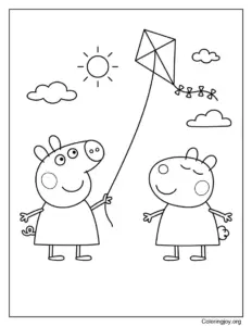 Flying a Kite in Summer Peppa Pig-Inspired Coloring Page