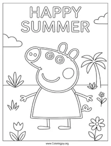 Happy Summer Cute Peppa Pig Printable to Color