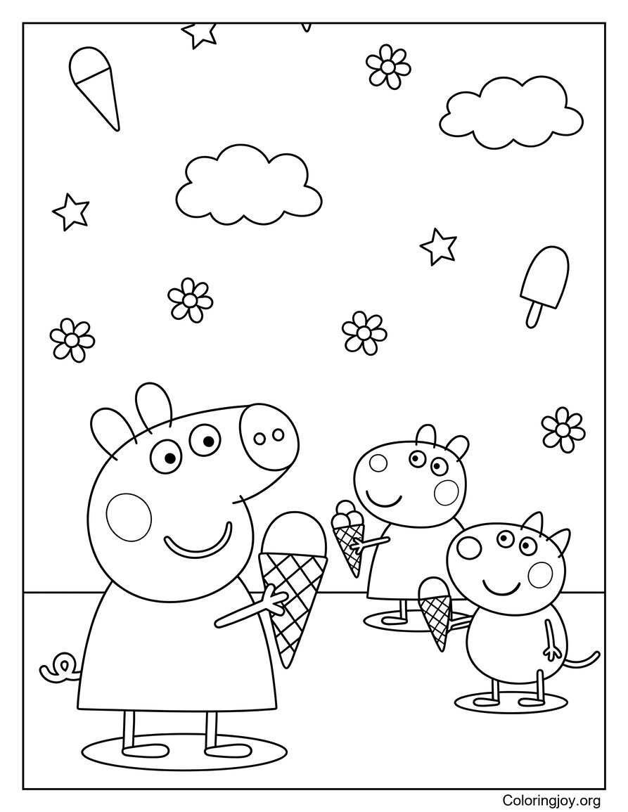 Fête de la crème glacée Peppa Pig Coloriage pour les enfants