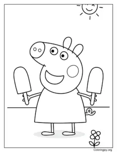 Enjoying Ice Lollies Cute Peppa Pig Coloring Sheet