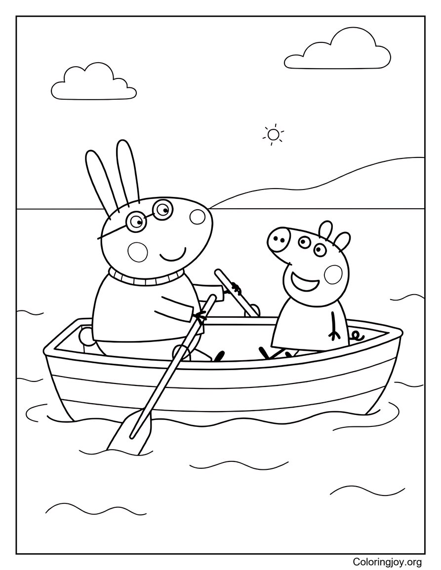 Promenade en bateau avec Grampy Rabbit Peppa Pig-Inspired Coloring Page