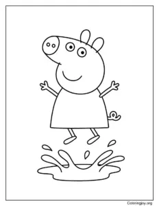 Jumping and Splashing Peppa Pig Coloring Sheet for Kids