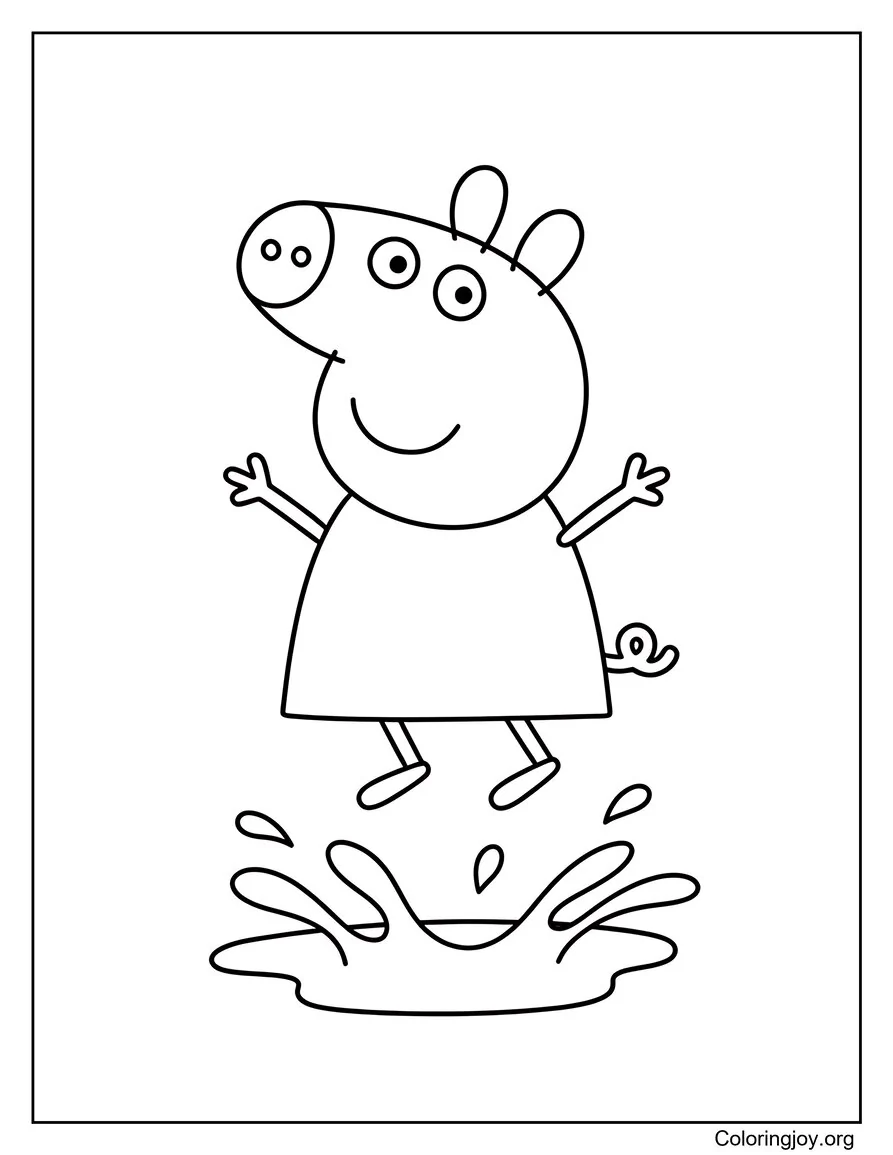 Jumping and Splashing Peppa Pig Coloring Sheet for Kids