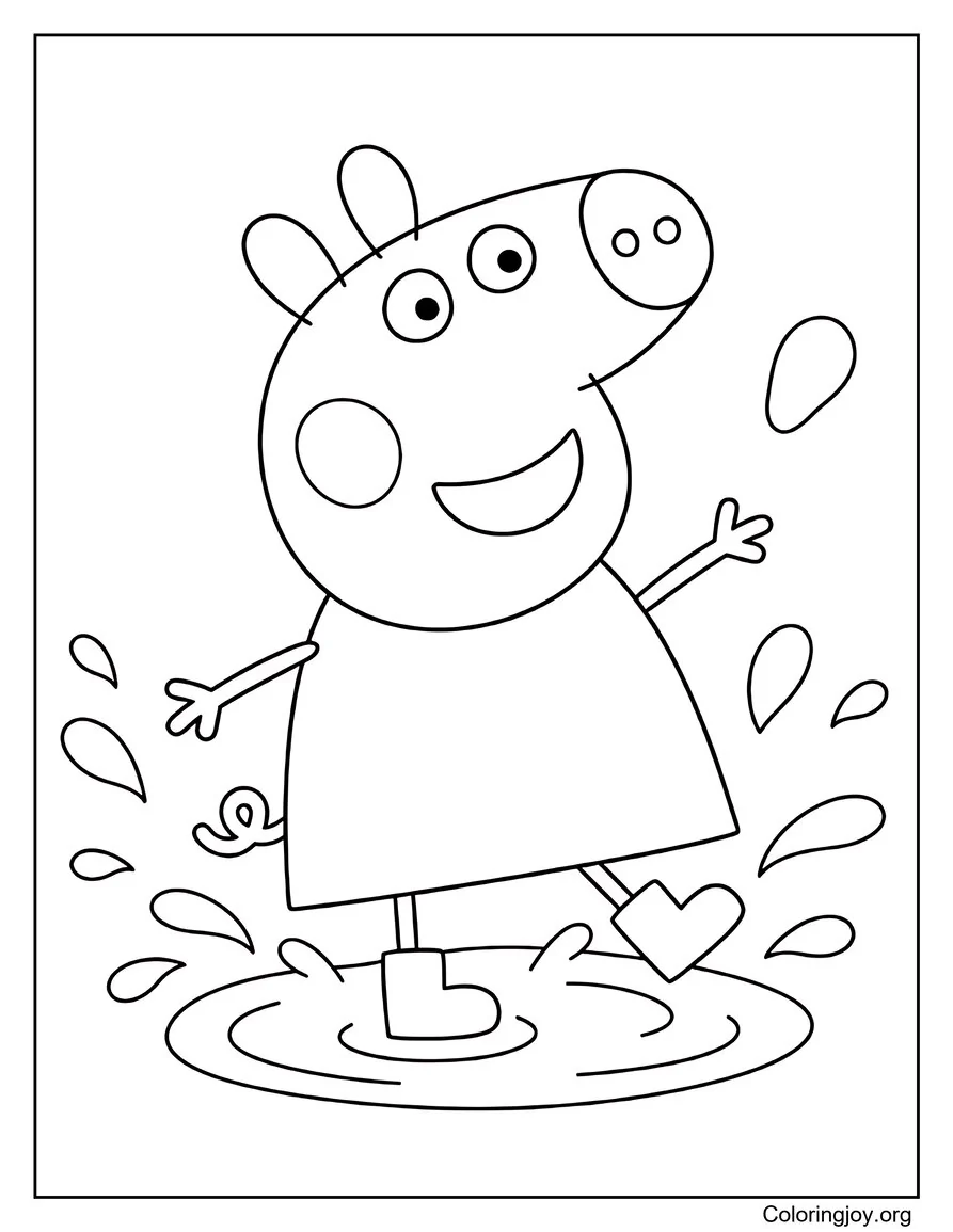 Splashing in Water Easy Peppa Pig Coloring Page