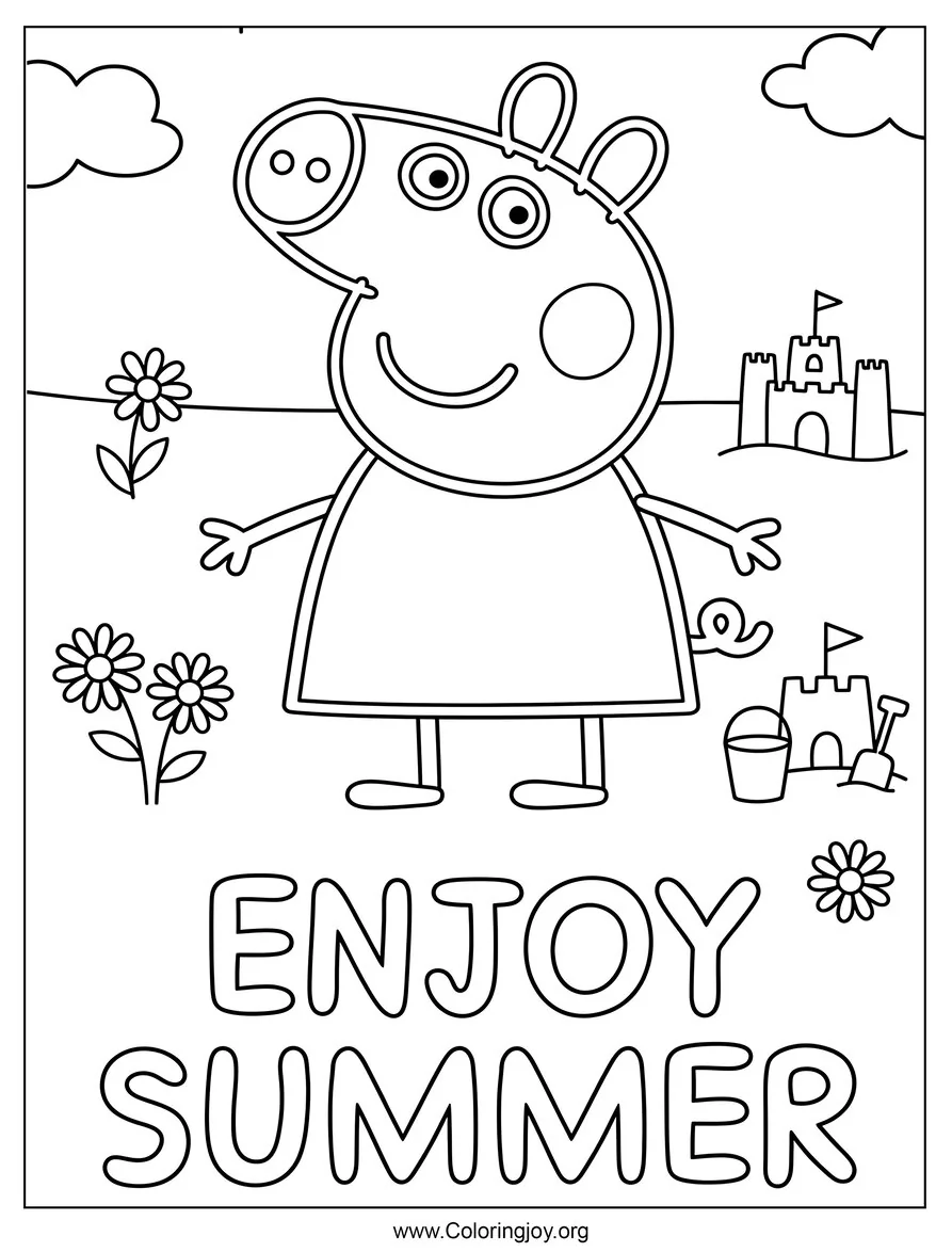 Summer Fun Cute Peppa Pig-Inspired Coloring Page