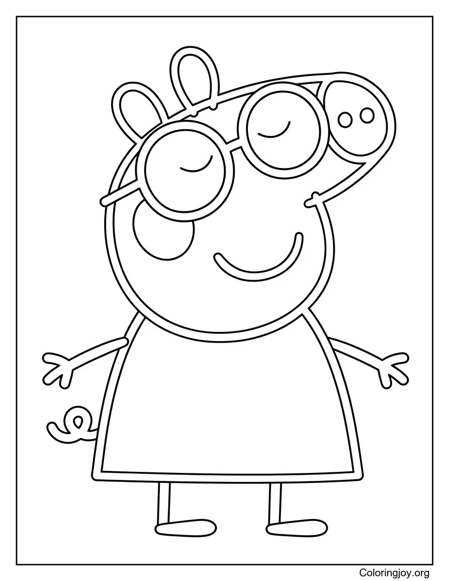 Peppa Pig Wearing Sunglasses Cute Coloring Page