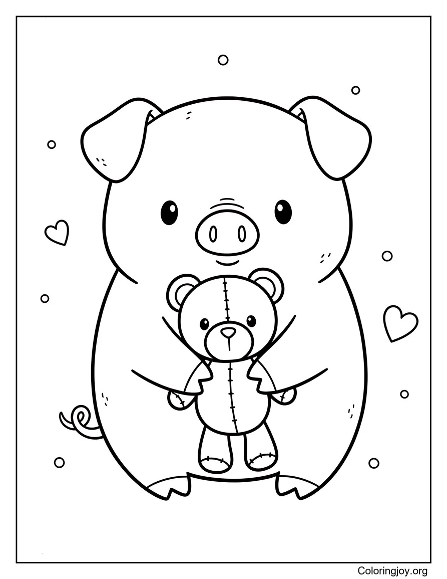 Hugging a Teddy Bear Pig Illustration