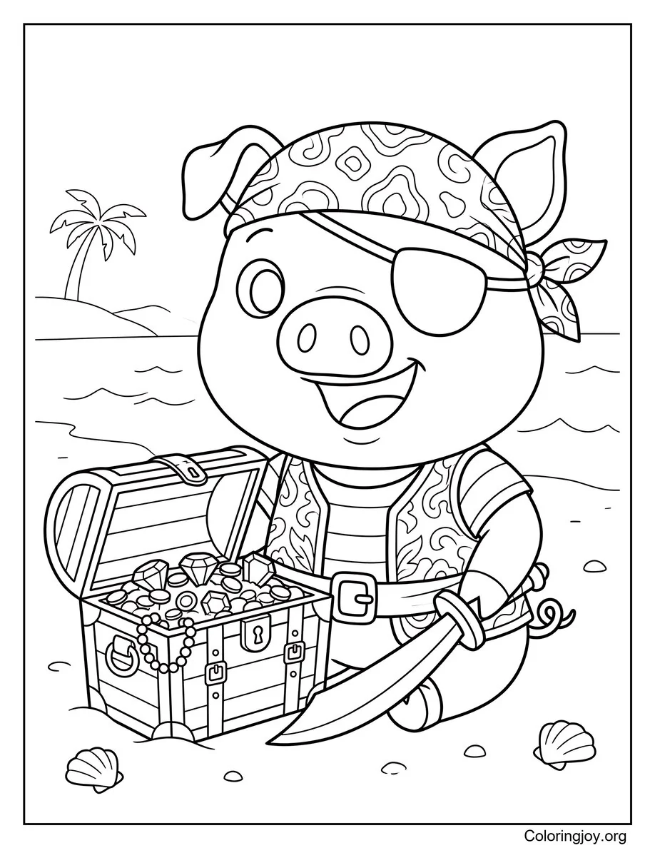 Pirate Pig with Treasure Chest Scene