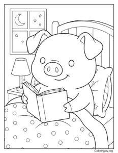 Reading a Book in Bed Cozy Pig Page