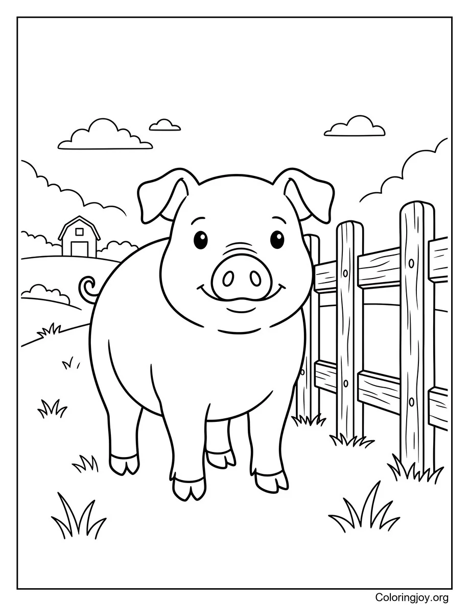 Standing by a Wooden Fence Pig Scene