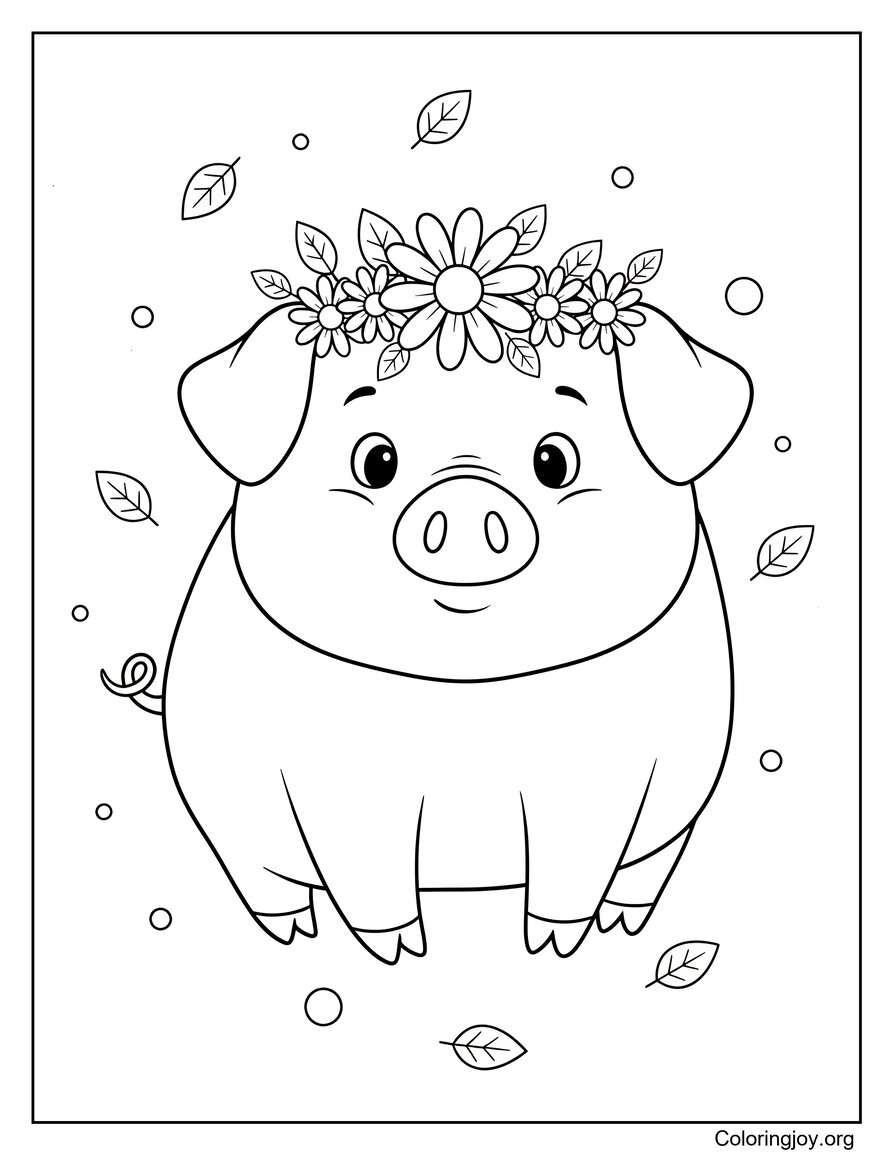 Het dragen van een bloemenkroon Leuk varken Pagina