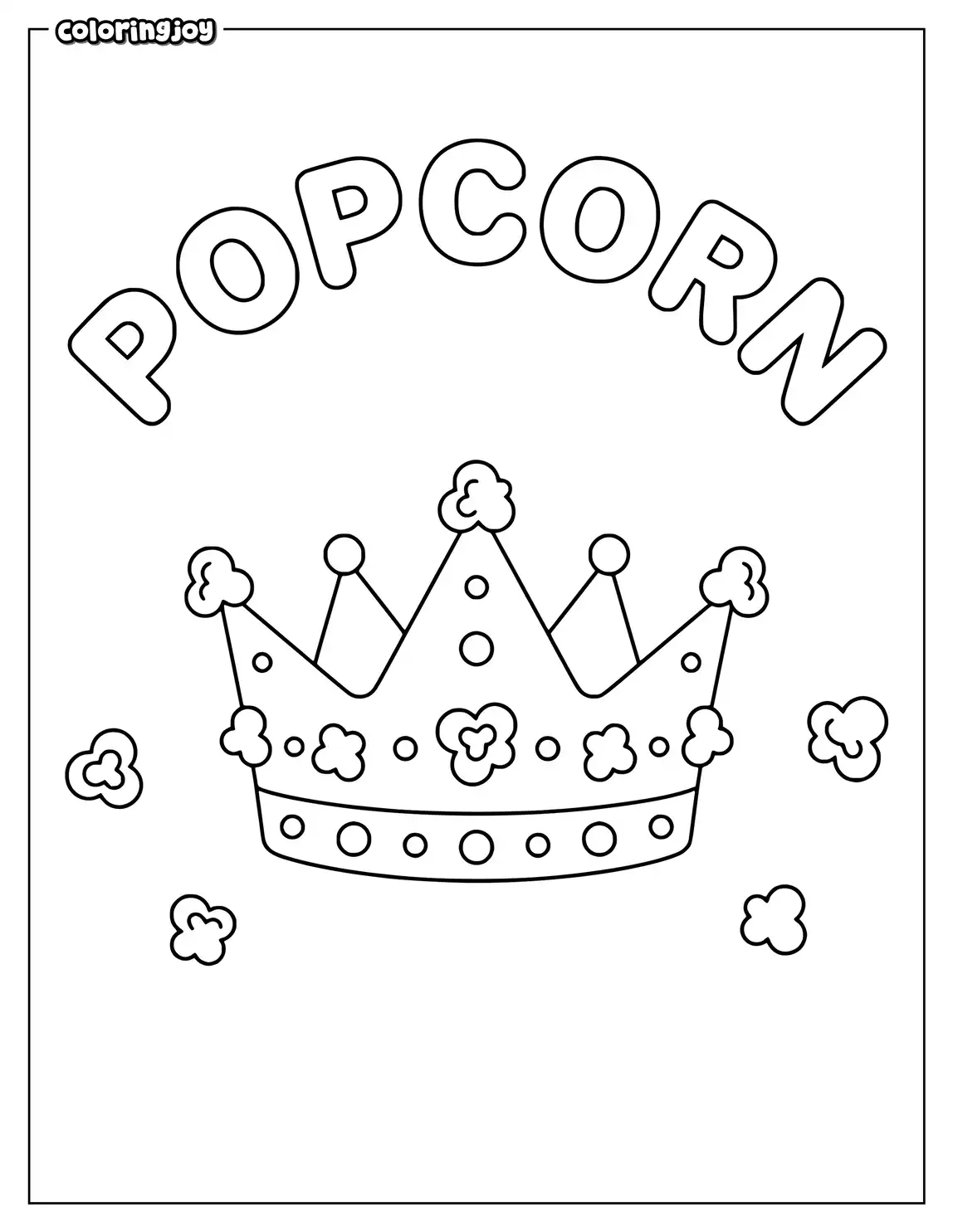 A popcorn crown sits beneath curved outlined letters.