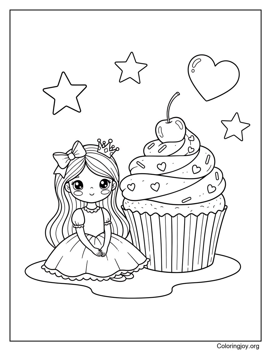 Princess Sitting by Cupcake