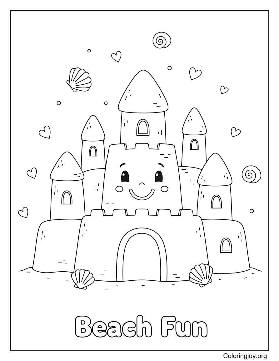 Sandcastle Building Beach Summer Coloring Page for Kids