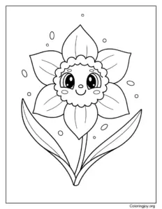Spring Daffodil Flower With Long Leaves Coloring Page