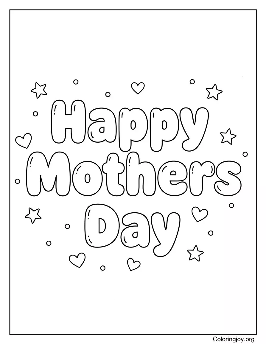 Simple Happy Mothers Day Words Coloring Page For Toddlers