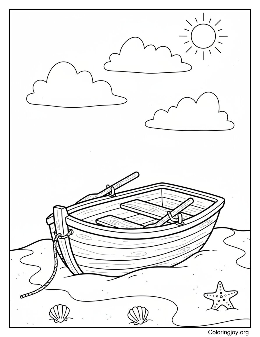 Small Boat Parked Near The Beach Shore Coloring Page