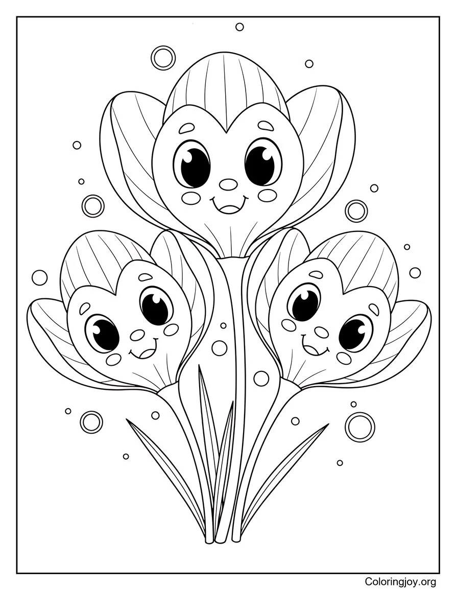 Spring Crocus Flowers Coloring Page
