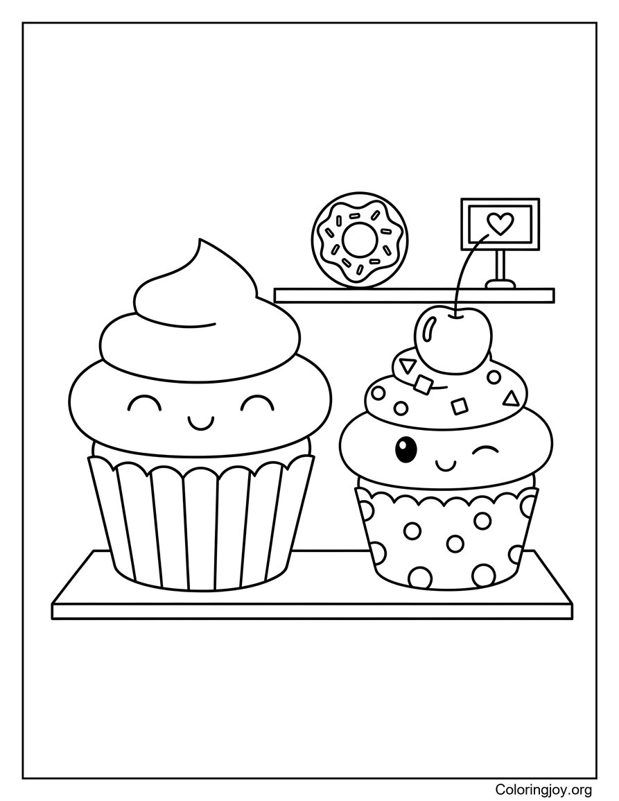 Smiling Cupcakes in Sweet Bakery